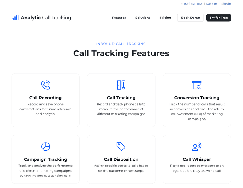 Webpage showcasing Analytic Call Tracking's call tracking features.